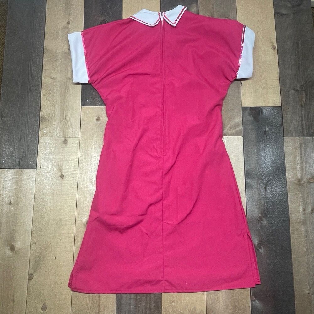 Vintage Avida SMALL Candy Striper Uniform Pink Dress White Collar Sequin Canada - Picture 7 of 9